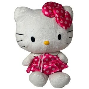 Sanrio Hello Kitty 19" Plush Pink Heart Polka Dot Dress 2013 Hello Kitty
